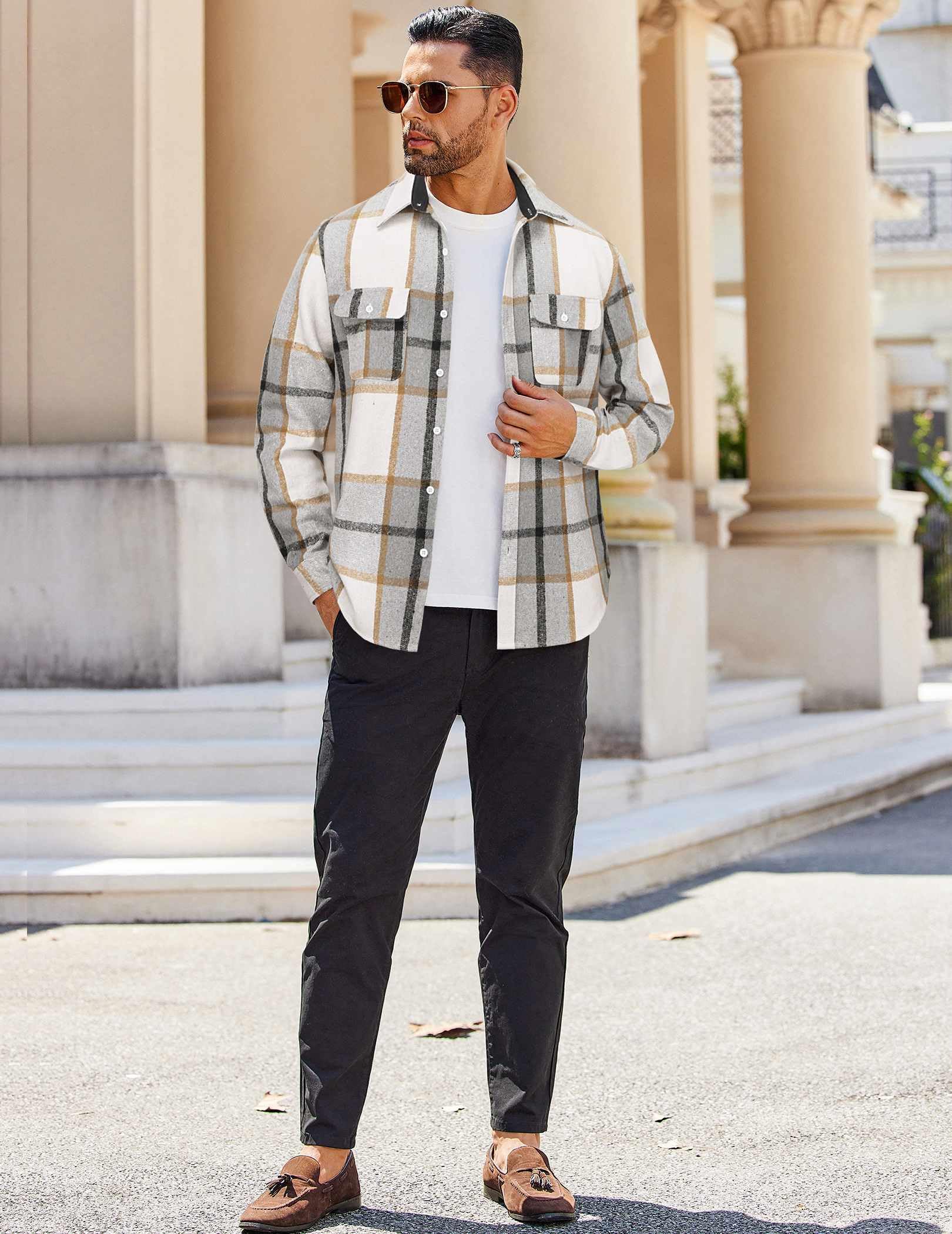 Mens Plaid Flannel Shirt Cotton Long Sleeve Button Down Casual Top