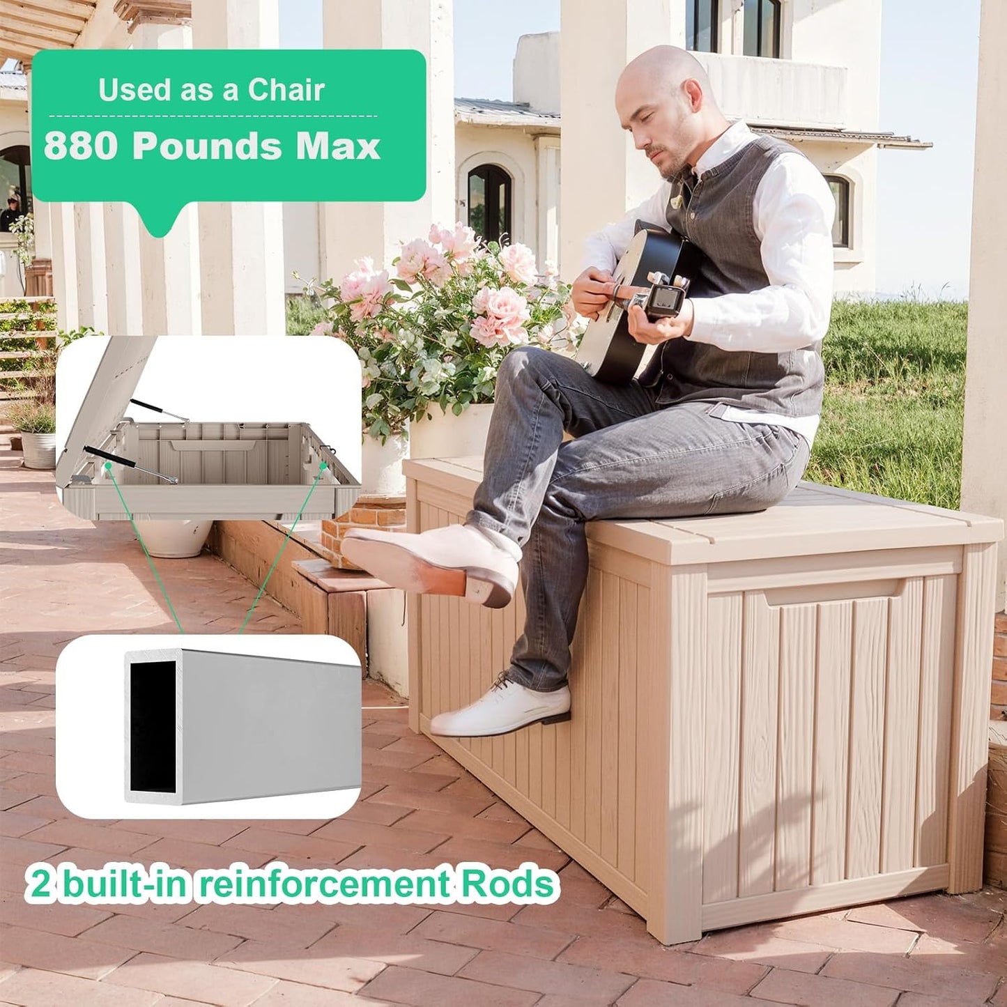 100 Gallon Resin Deck Box Lockable Waterproof Outdoor Storage Black