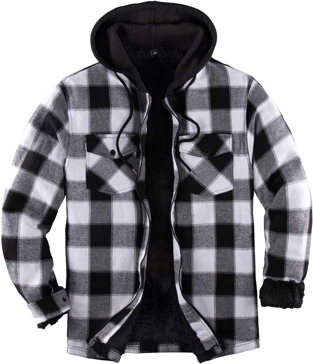 Men's Sherpa Lined Full Zip Hooded Plaid Shirt Jacket