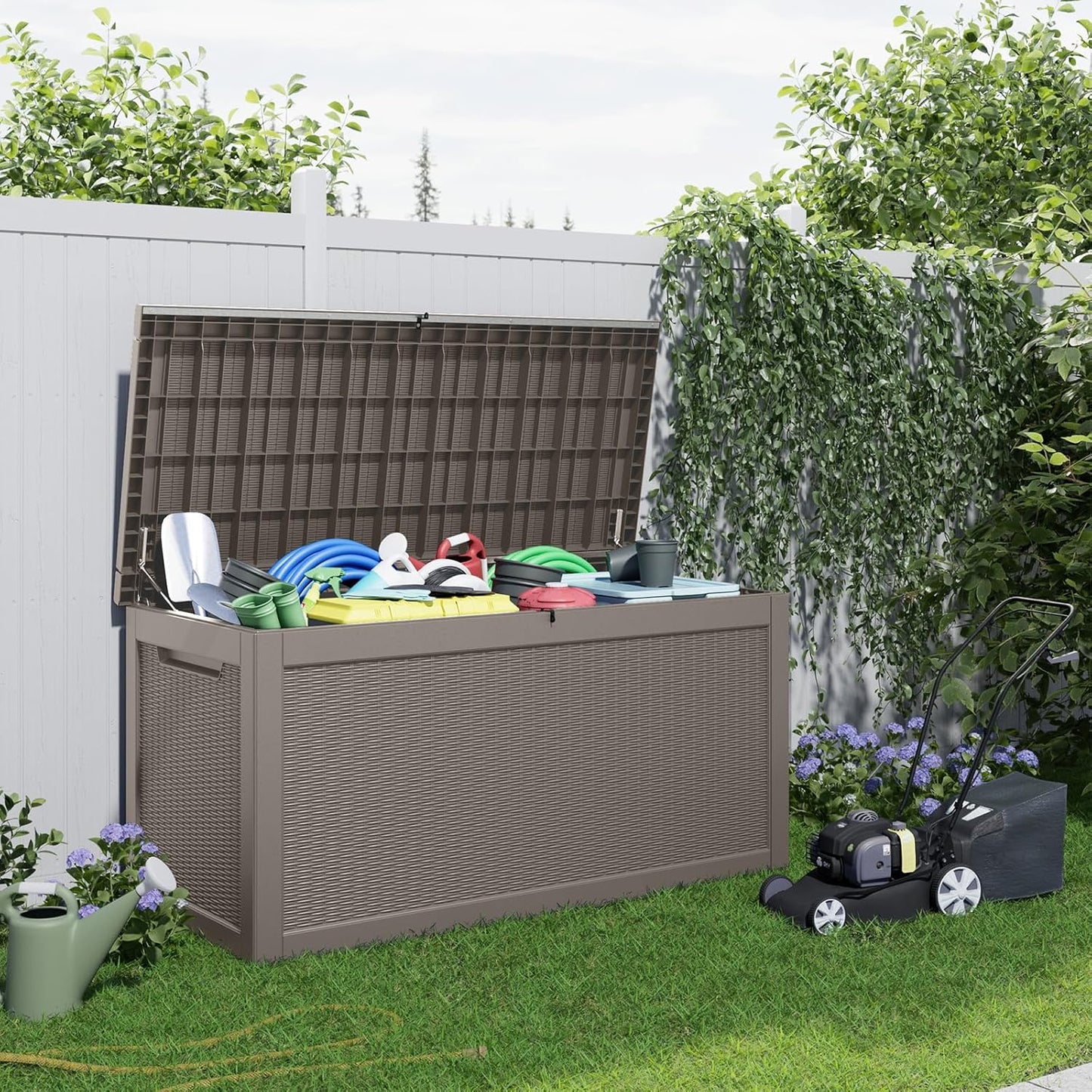 100 Gallon Resin Deck Box Lockable Waterproof Outdoor Storage Black