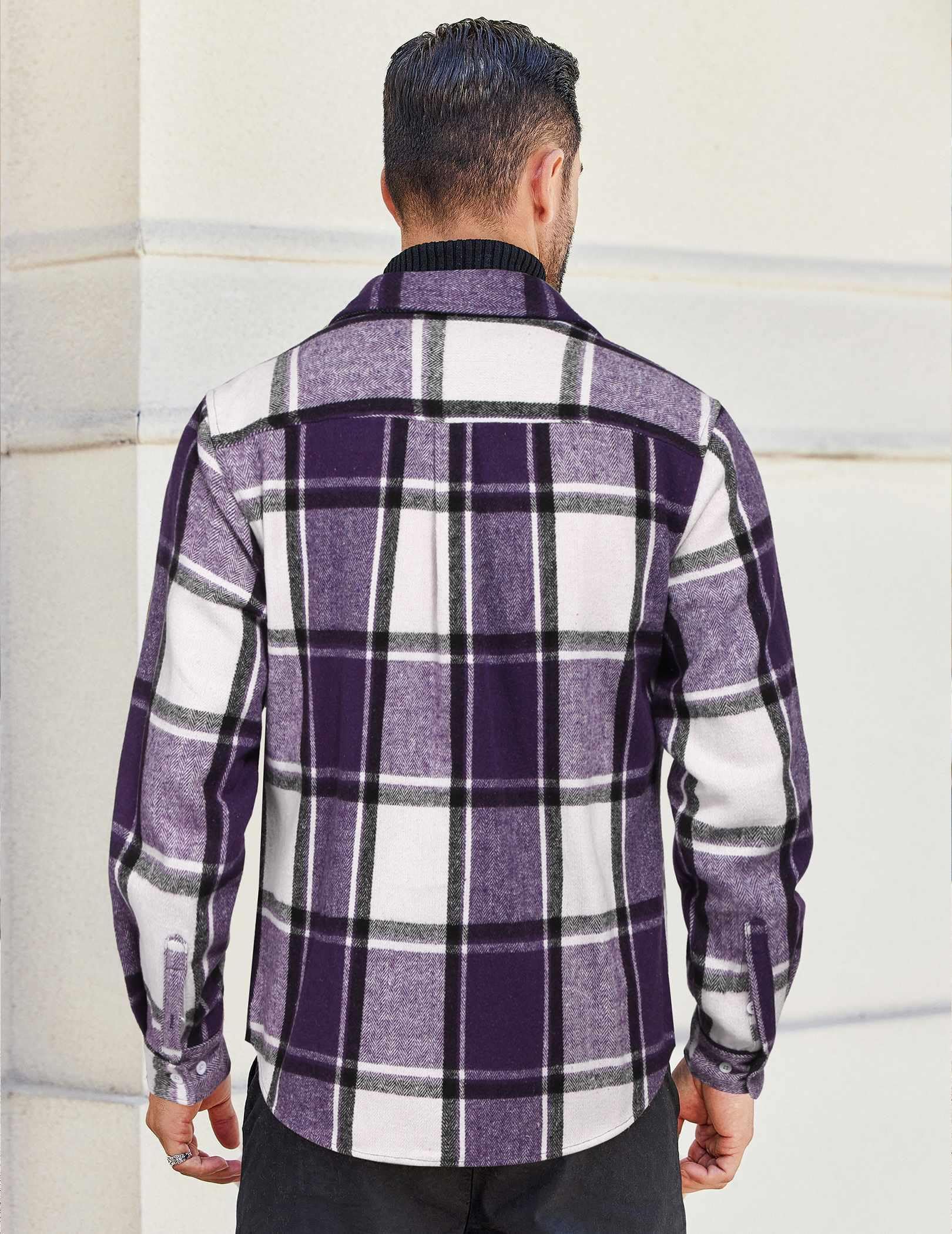 Mens Flannel Shirt Long Sleeve Cotton Plaid Casual Button Down With Pockets