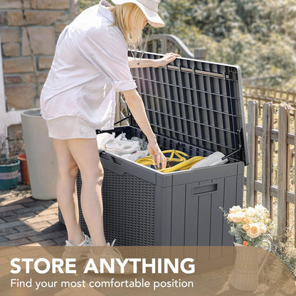 100 Gallon Large Resin Deck Box Waterproof Lockable Outdoor Storage Black