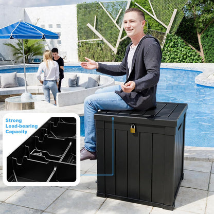 100 Gallon Resin Deck Box Lockable Waterproof Outdoor Storage Black