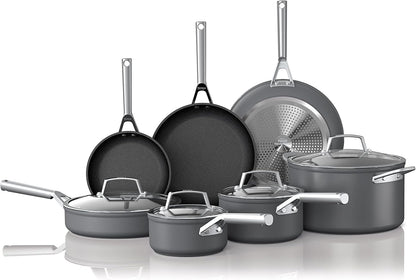 13 Piece Foodi NeverStick Hard Anodized Nonstick Cookware Set Oven Safe Grey