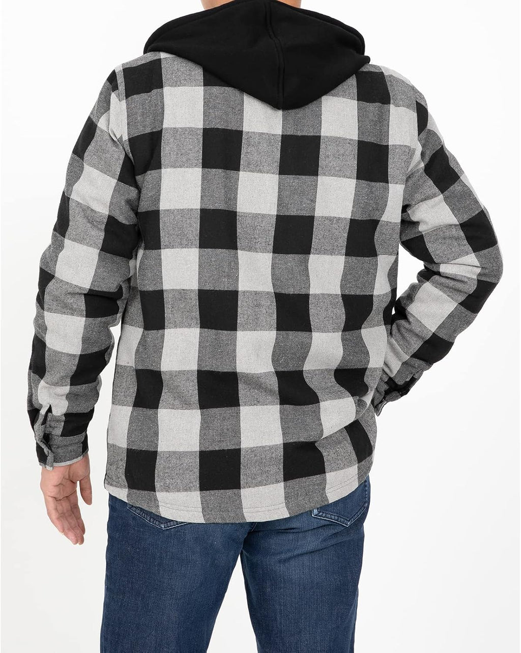 Men's Sherpa Lined Full Zip Hooded Plaid Shirt Jacket