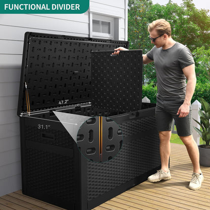100 Gallon Resin Deck Box Weather Resistant Lockable Outdoor Storage Taupe