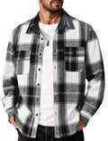Mens Cotton Plaid Flannel Shirt Long Sleeve Casual Button Down Shirt Jacket