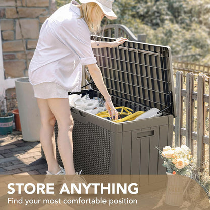 100 Gallon Large Resin Deck Box Waterproof Lockable Outdoor Storage Black
