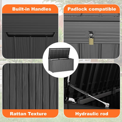 100 Gallon Resin Deck Box Lockable Waterproof Outdoor Storage Black