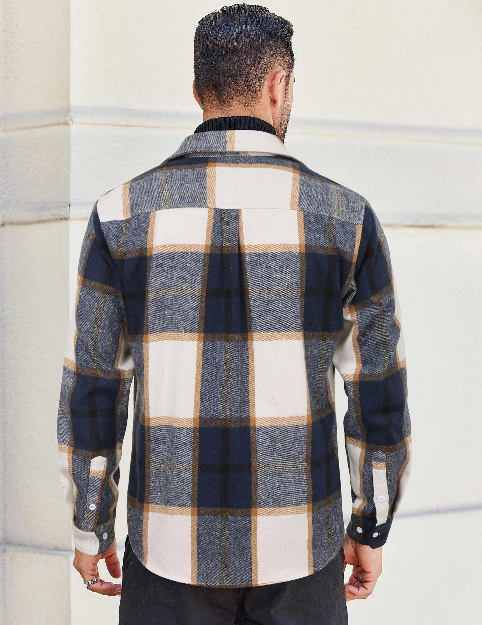 Mens Casual Flannel Shirt Cotton Plaid Long Sleeve Button Down Shirt