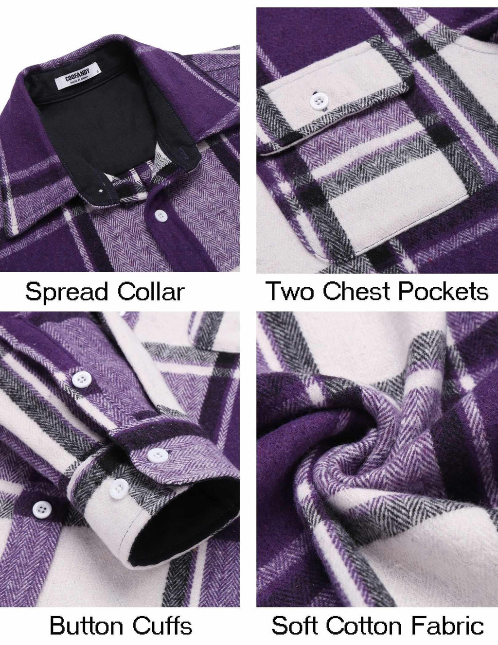 Mens Flannel Shirt Long Sleeve Cotton Plaid Casual Button Down With Pockets