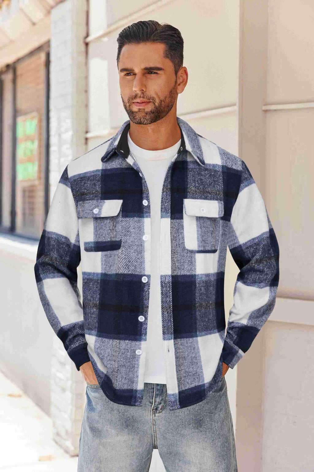 Mens Flannel Plaid Shirt Long Sleeve Cotton Button Down Casual Work Shirt