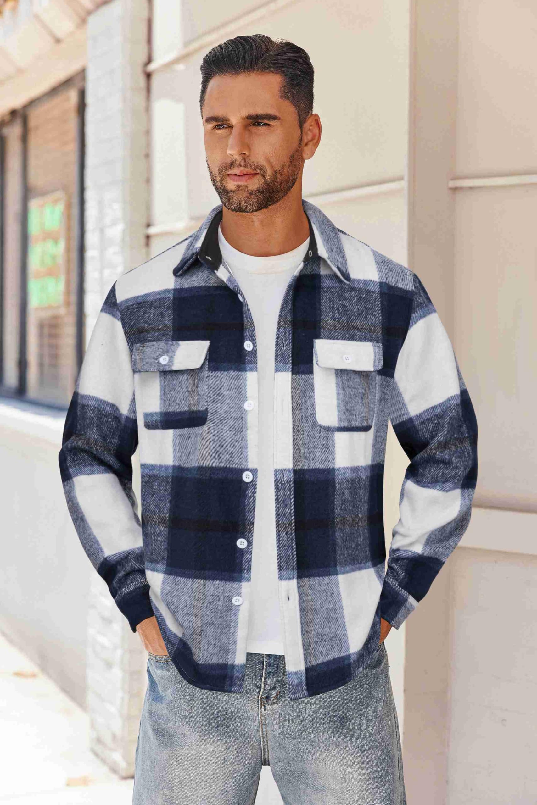 Mens Flannel Plaid Shirt Long Sleeve Cotton Button Down Casual Work Shirt