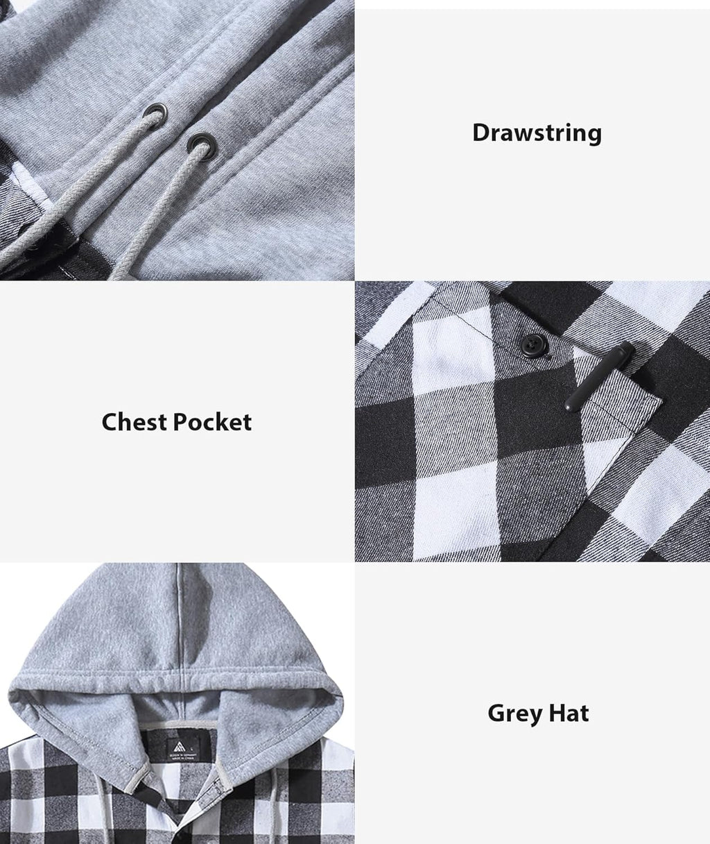 3 Pack Men's Flannel Hoodie Shirts Long Sleeve