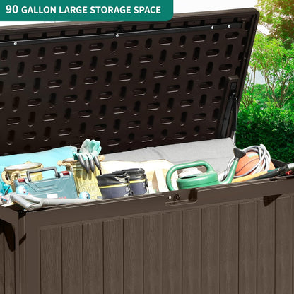 100 Gallon Resin Deck Box Weather Resistant Lockable Outdoor Storage Taupe