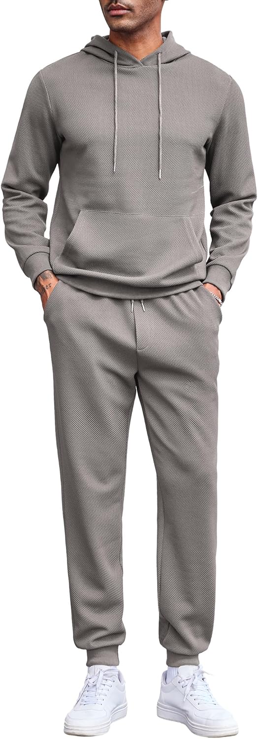 Men's Tracksuits 2 Pieces Waffle Hoodies Jogging Suit Set