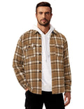 Mens Cotton Plaid Flannel Shirt Long Sleeve Casual Shirt Jacket With Pockets