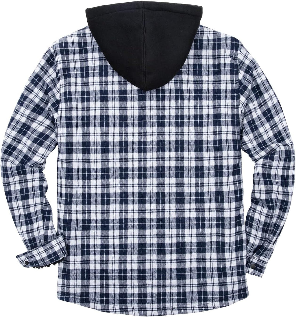 Men's Sherpa Lined Full Zip Hooded Plaid Shirt Jacket