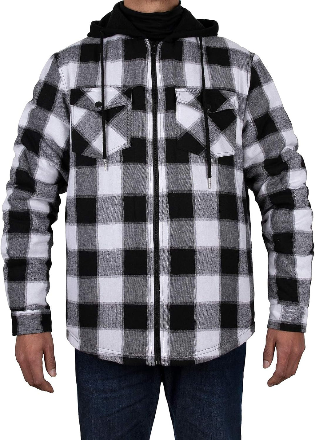 Men's Sherpa Lined Full Zip Hooded Plaid Shirt Jacket