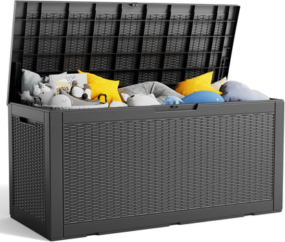100 Gallon Resin Deck Box Lockable Waterproof Outdoor Storage Black