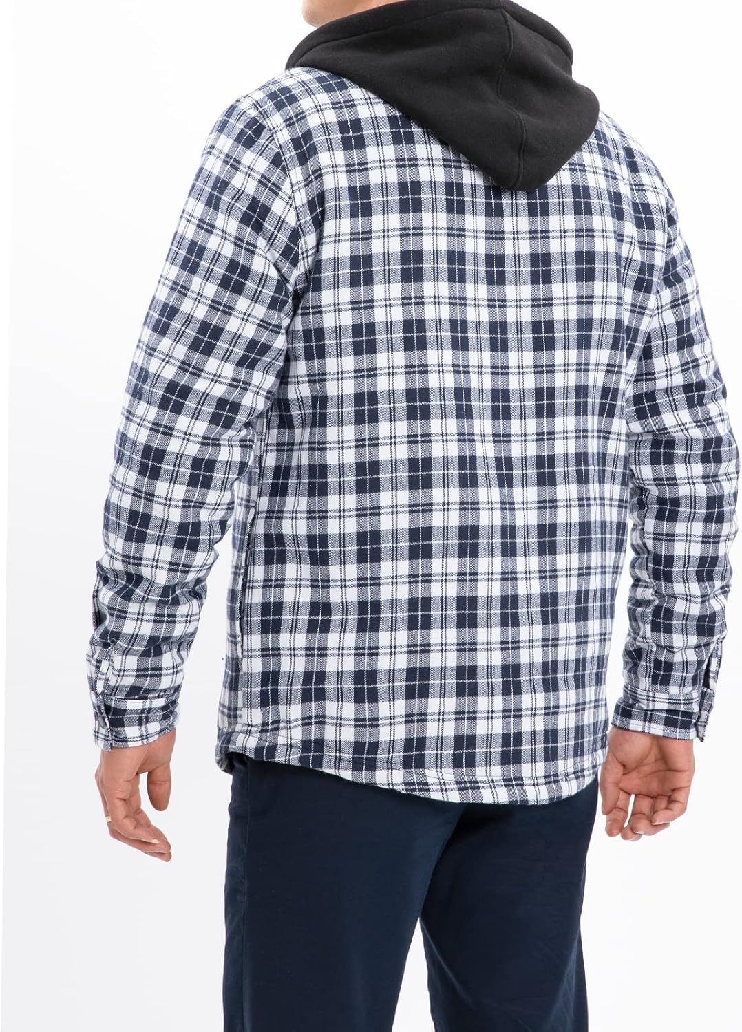 Men's Sherpa Lined Full Zip Hooded Plaid Shirt Jacket