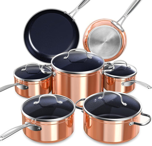 Duralon Blue Ceramic Nonstick Cookware Set Diamond Infused PFAS Free