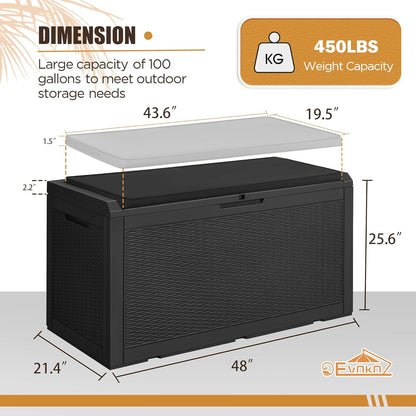 100 Gallon Large Resin Deck Box Waterproof Lockable Outdoor Storage Black