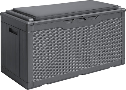 100 Gallon Large Resin Deck Box Waterproof Lockable Outdoor Storage Black