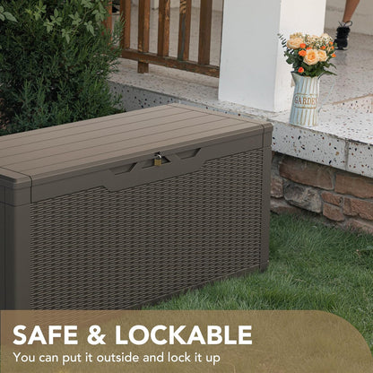 100 Gallon Large Resin Deck Box Waterproof Lockable Outdoor Storage Black