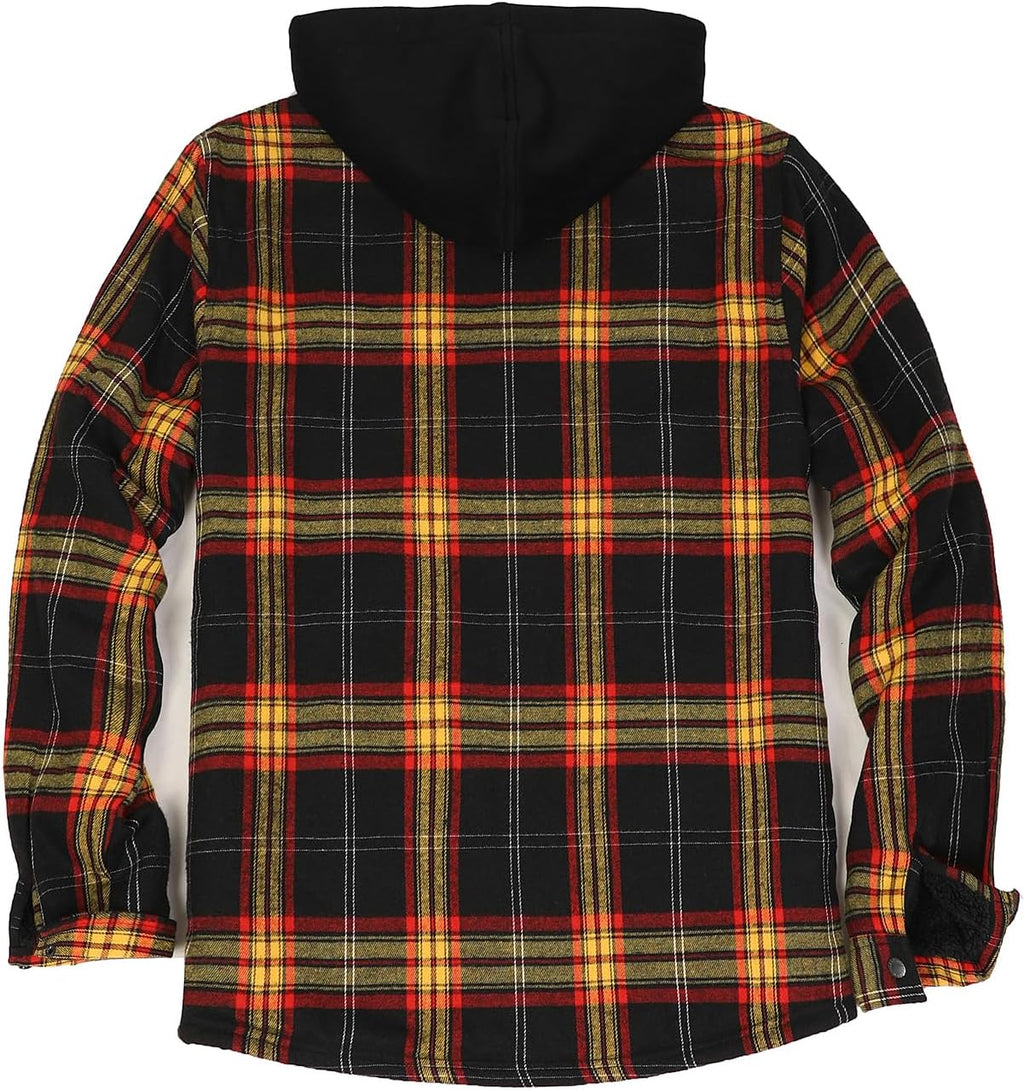Men's Sherpa Lined Full Zip Hooded Plaid Shirt Jacket
