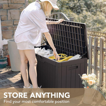 100 Gallon Large Resin Deck Box Waterproof Lockable Outdoor Storage Black