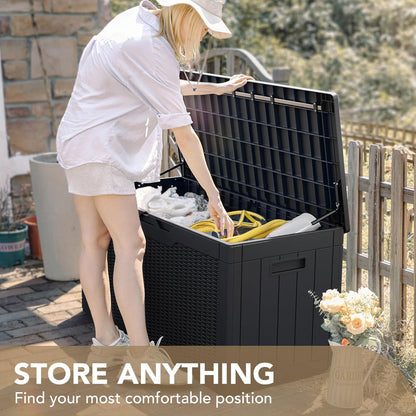 100 Gallon Large Resin Deck Box Waterproof Lockable Outdoor Storage Black