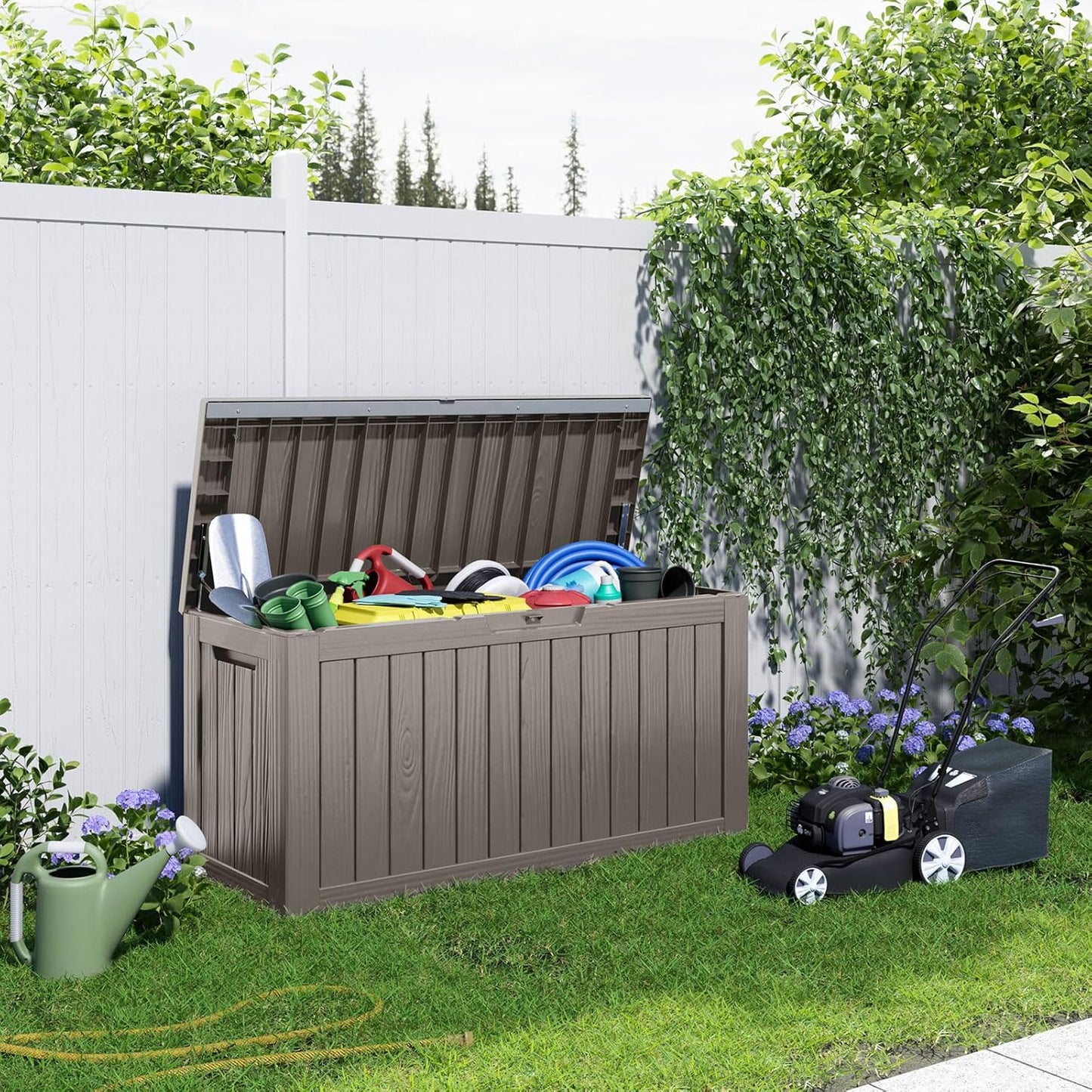 100 Gallon Resin Deck Box Lockable Waterproof Outdoor Storage Black