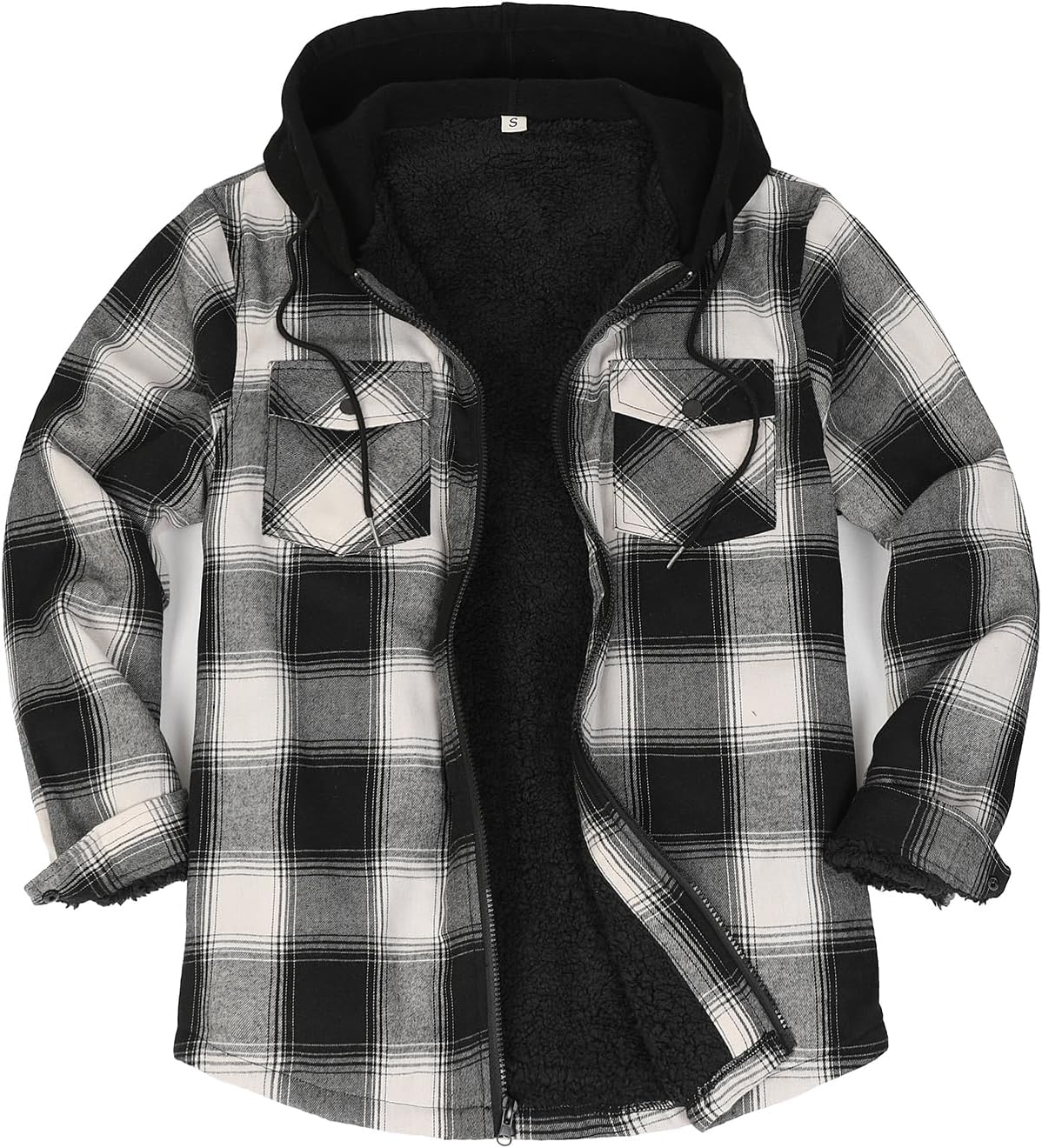 Men's Sherpa Lined Full Zip Hooded Plaid Shirt Jacket