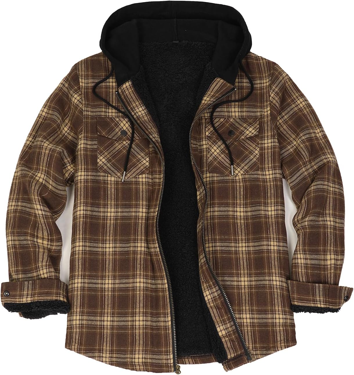 Men's Sherpa Lined Full Zip Hooded Plaid Shirt Jacket