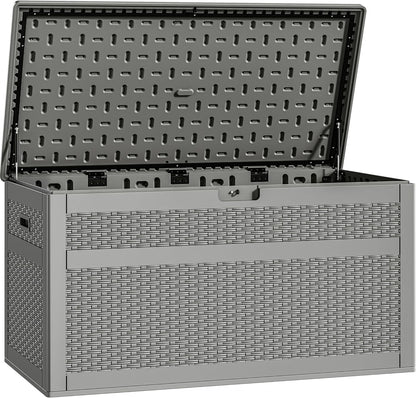 100 Gallon Resin Deck Box Weather Resistant Lockable Outdoor Storage Taupe