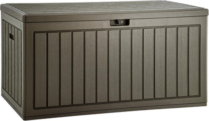 100 Gallon Resin Deck Box Weather Resistant Lockable Outdoor Storage Taupe