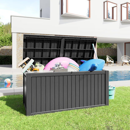 100 Gallon Resin Deck Box Lockable Waterproof Outdoor Storage Black
