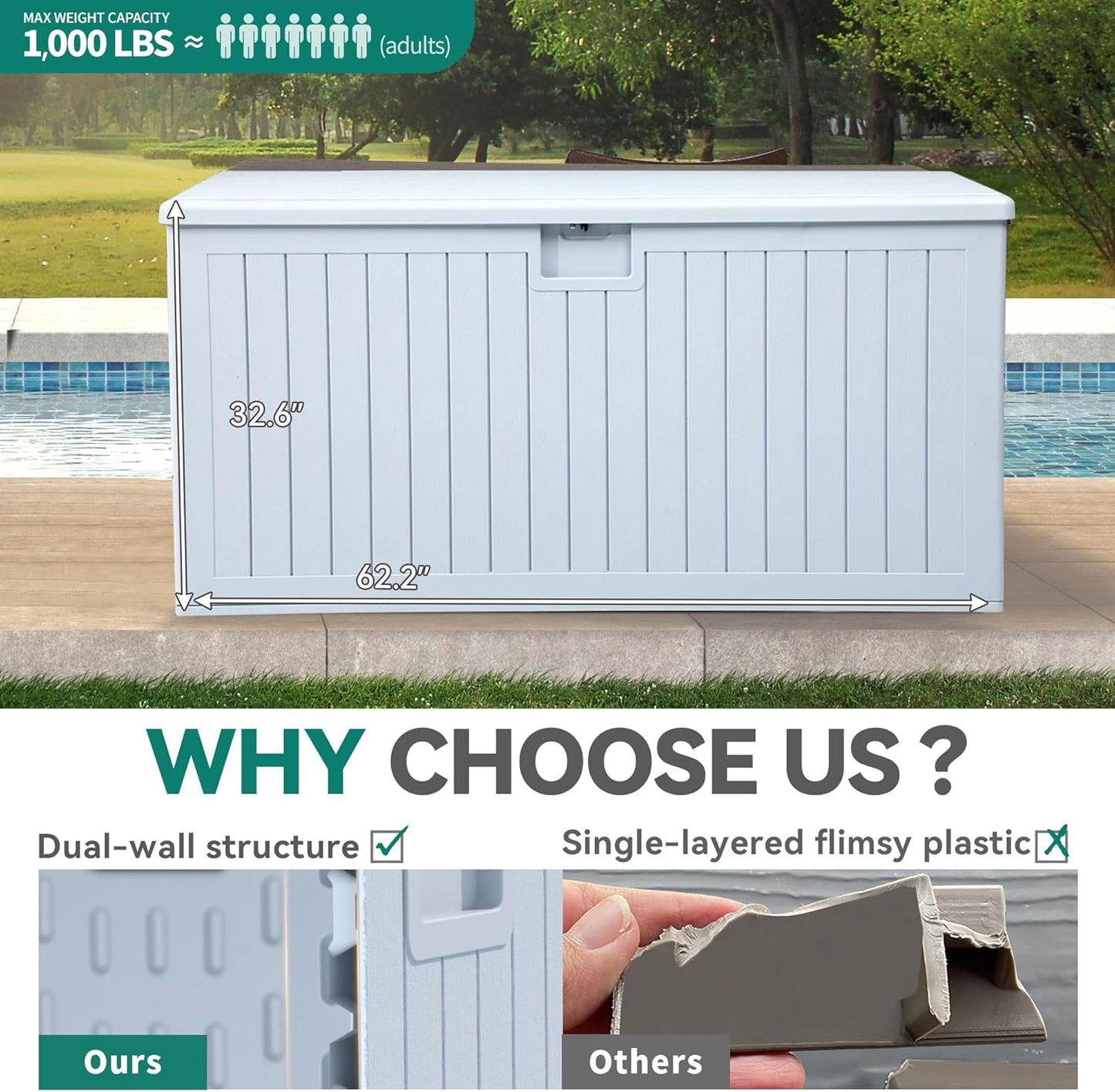 100 Gallon Resin Deck Box Weather Resistant Lockable Outdoor Storage Taupe