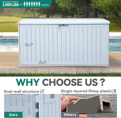 100 Gallon Resin Deck Box Weather Resistant Lockable Outdoor Storage Taupe