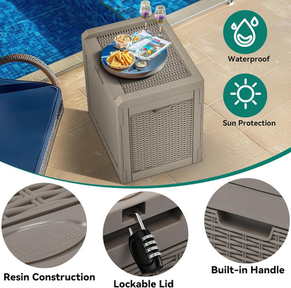 100 Gallon Resin Deck Box Weather Resistant Lockable Outdoor Storage Taupe