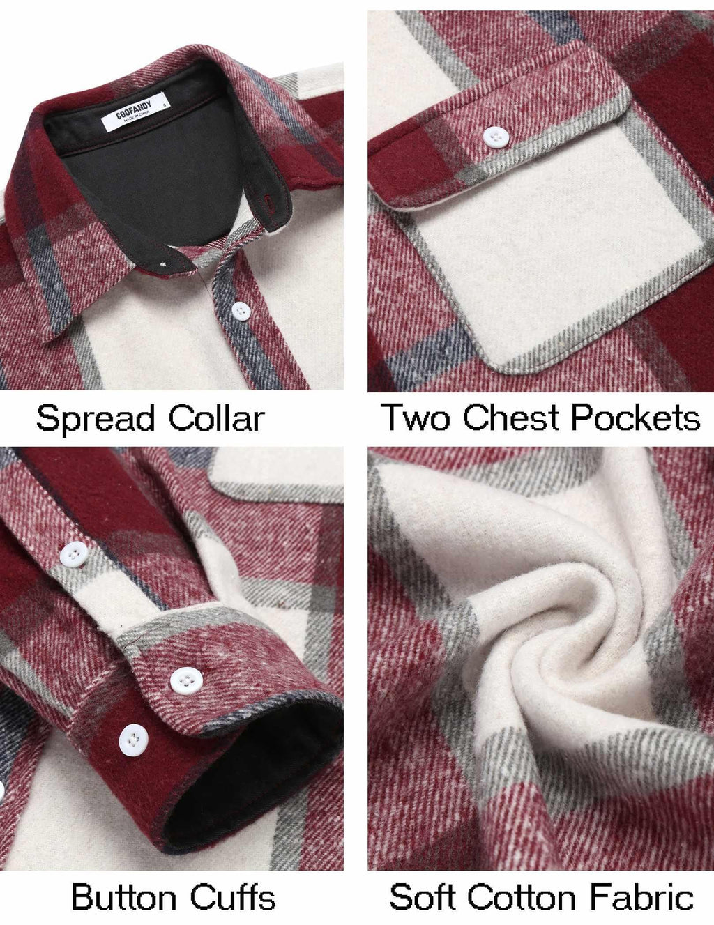Mens Plaid Flannel Shirt Jacket Cotton Long Sleeve Casual Button Down Shirt
