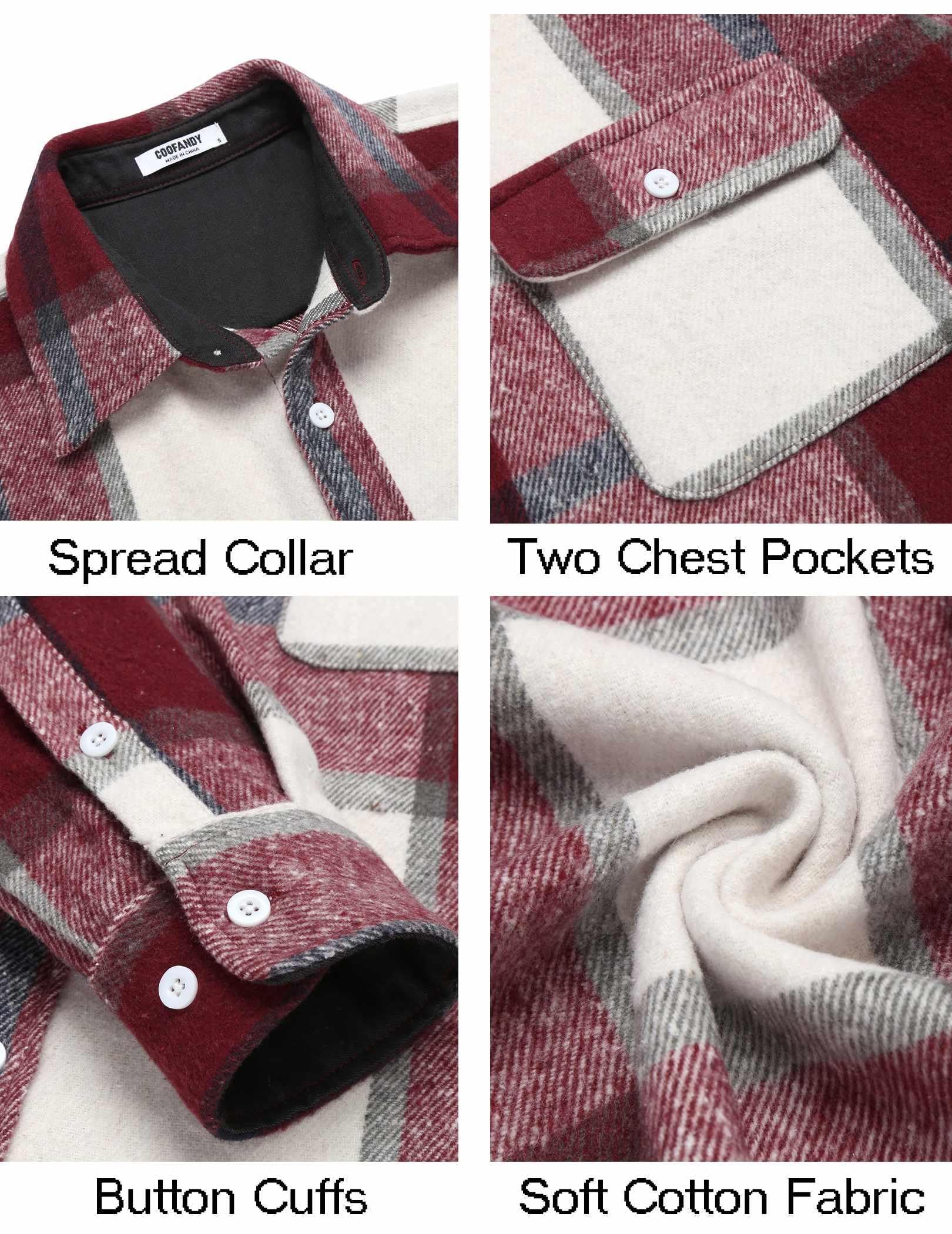 Mens Plaid Flannel Shirt Jacket Cotton Long Sleeve Casual Button Down Shirt