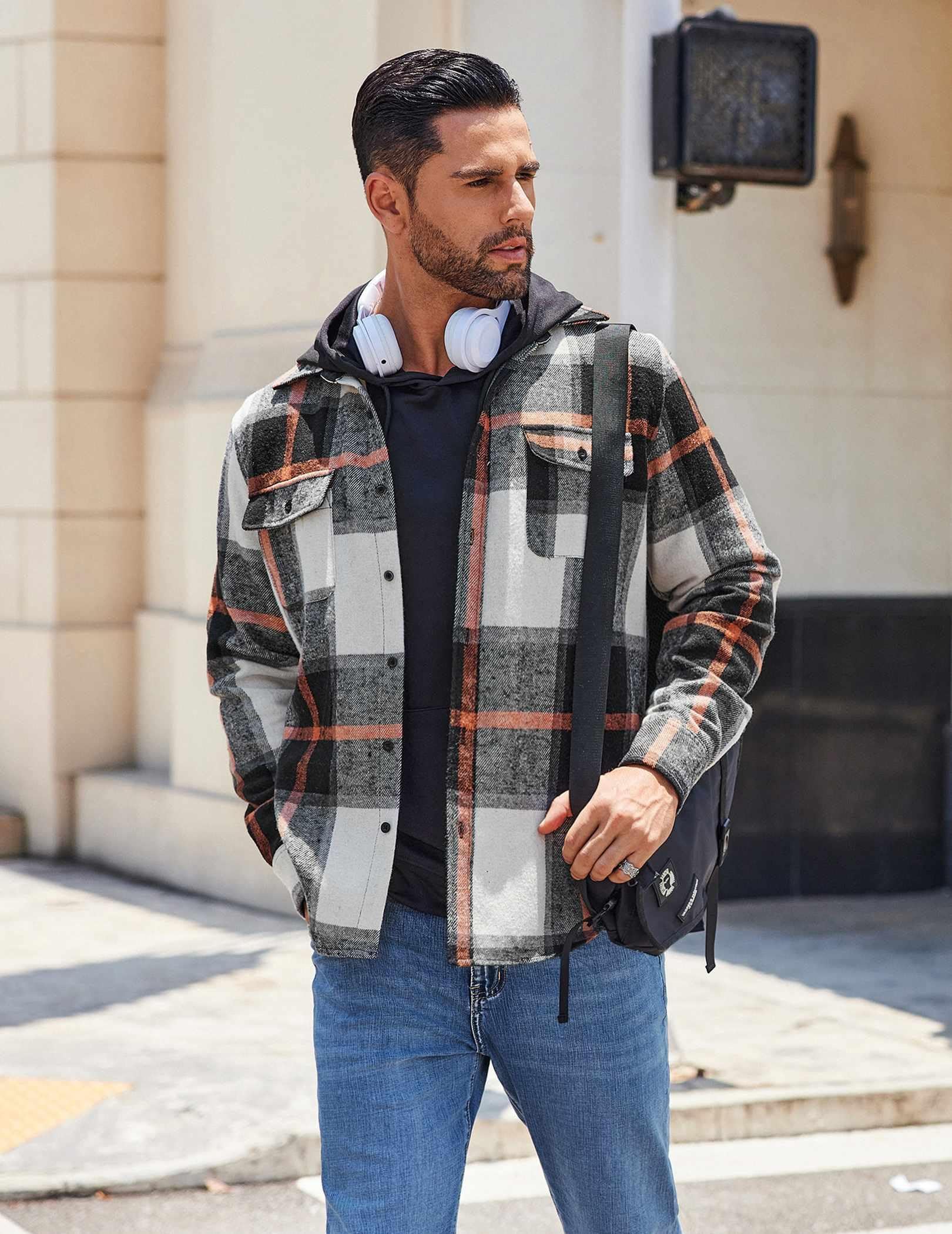 Mens Plaid Flannel Cotton Shirt Long Sleeve Casual Outdoor Shirt