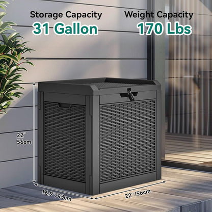 100 Gallon Resin Deck Box Weather Resistant Lockable Outdoor Storage Taupe