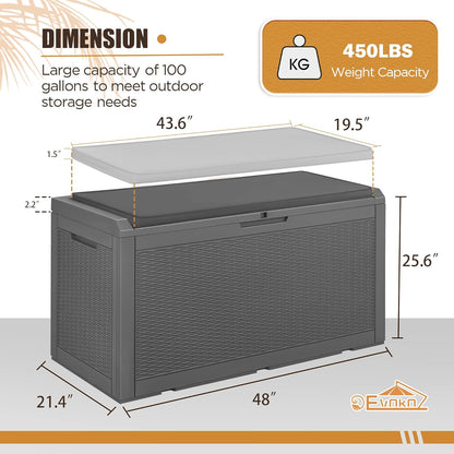 100 Gallon Large Resin Deck Box Waterproof Lockable Outdoor Storage Black
