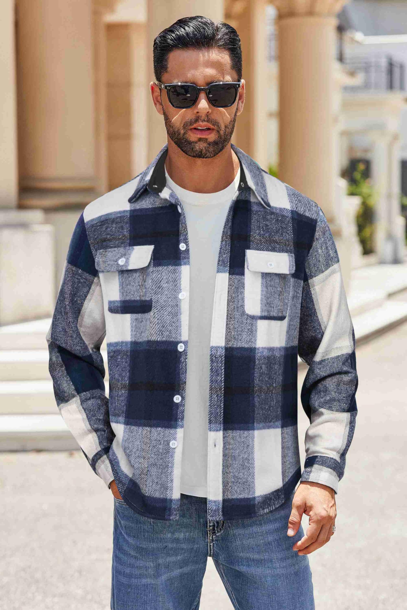 Mens Flannel Plaid Shirt Long Sleeve Cotton Button Down Casual Work Shirt