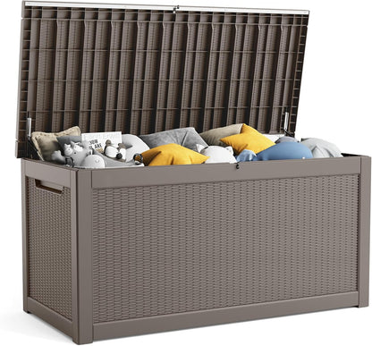 100 Gallon Resin Deck Box Lockable Waterproof Outdoor Storage Black
