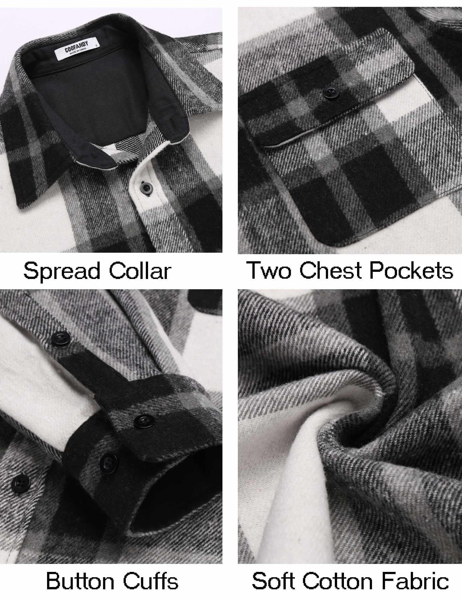 Mens Cotton Plaid Flannel Shirt Long Sleeve Casual Button Down Shirt Jacket