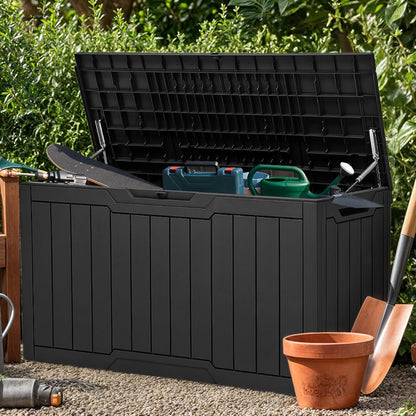 100 Gallon Resin Deck Box Weather Resistant Lockable Outdoor Storage Taupe